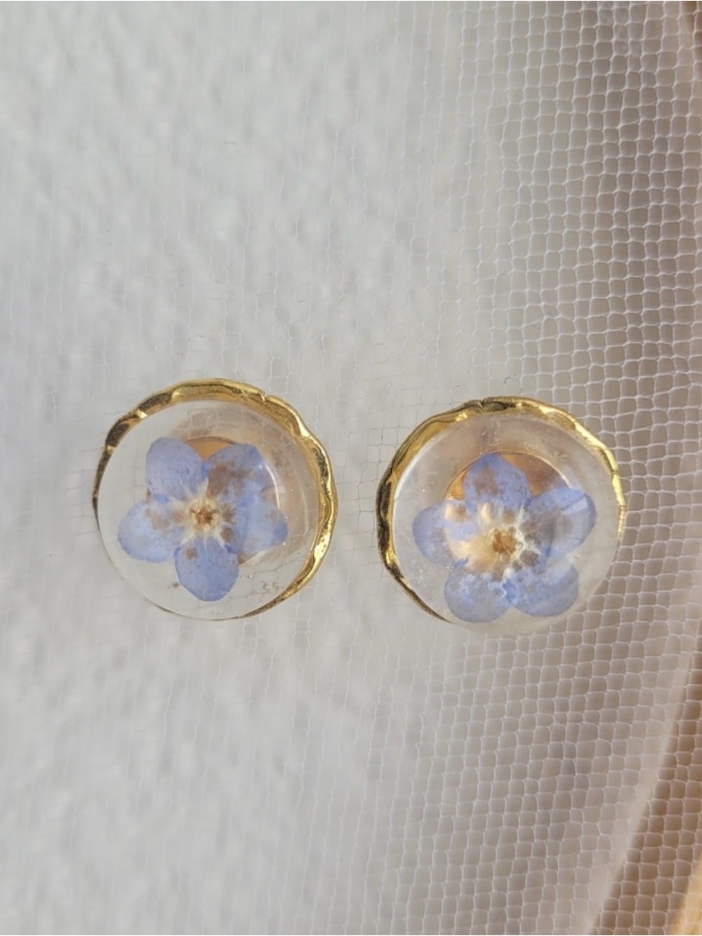 Forget me Know Flower Dried Floral Large Stud Earrings Resin